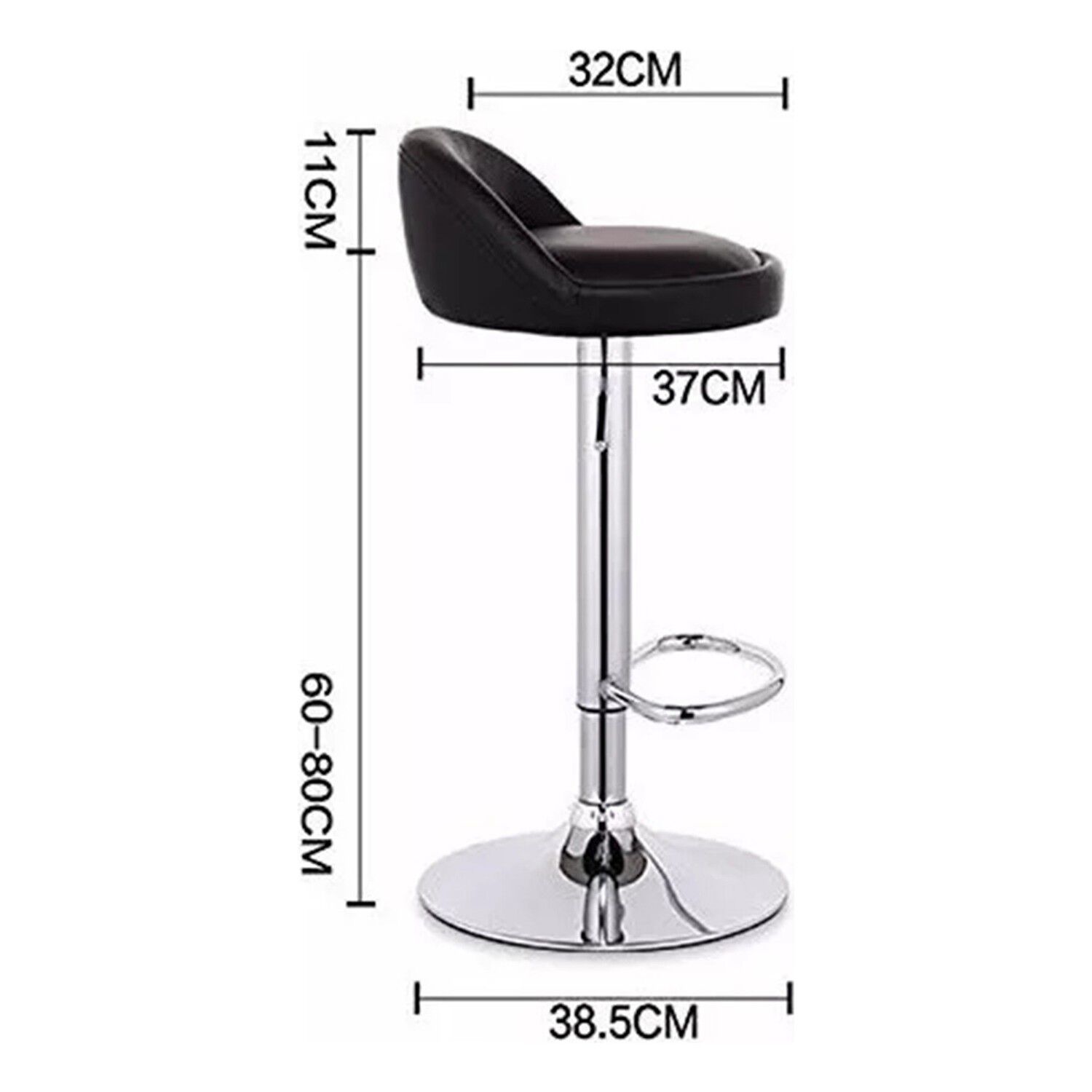 Silla Bar Altura Regulable Taburete Respaldo Negro image number 1.0