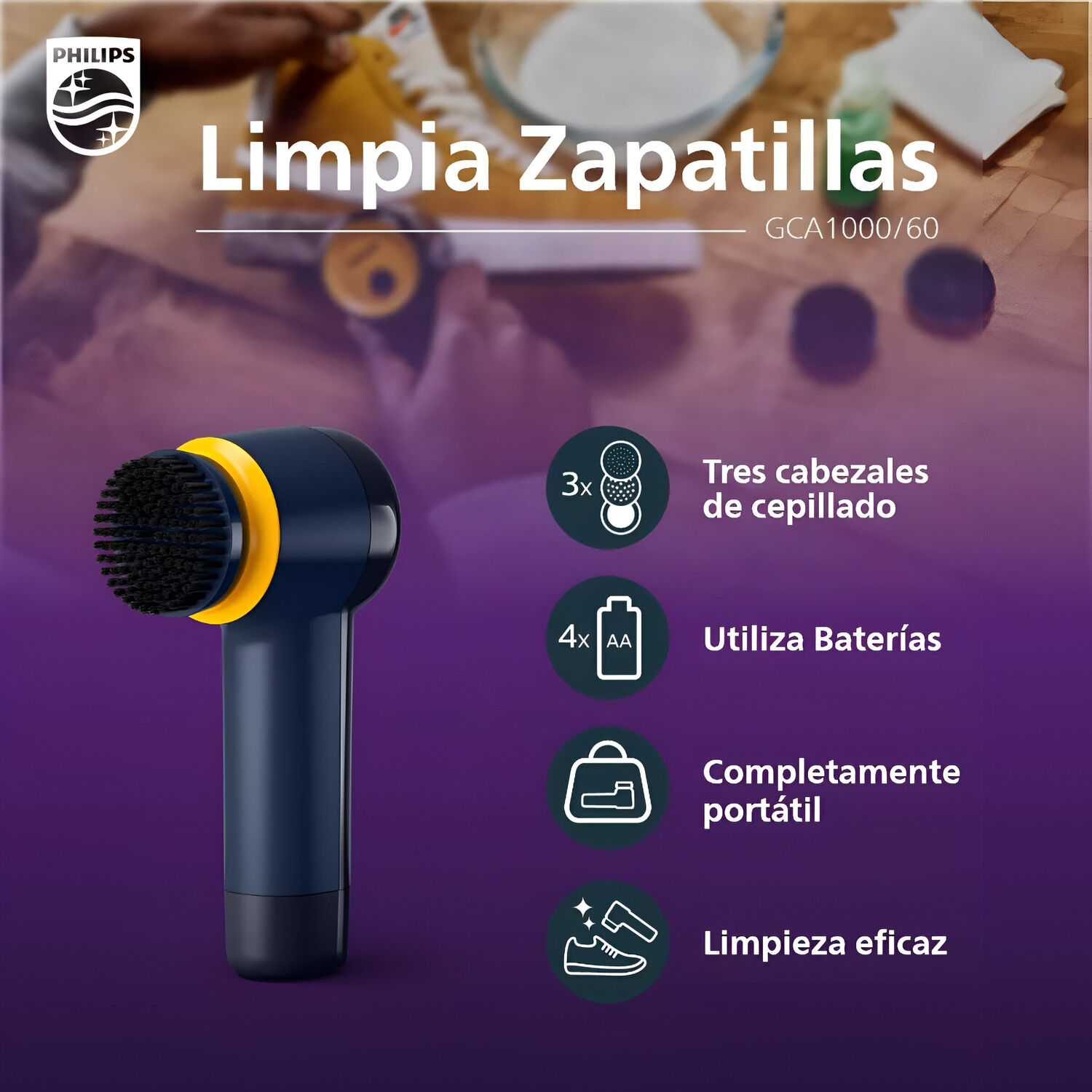 Limpiador De Zapatillas Philips Gca1000 A Pilas image number 8.0