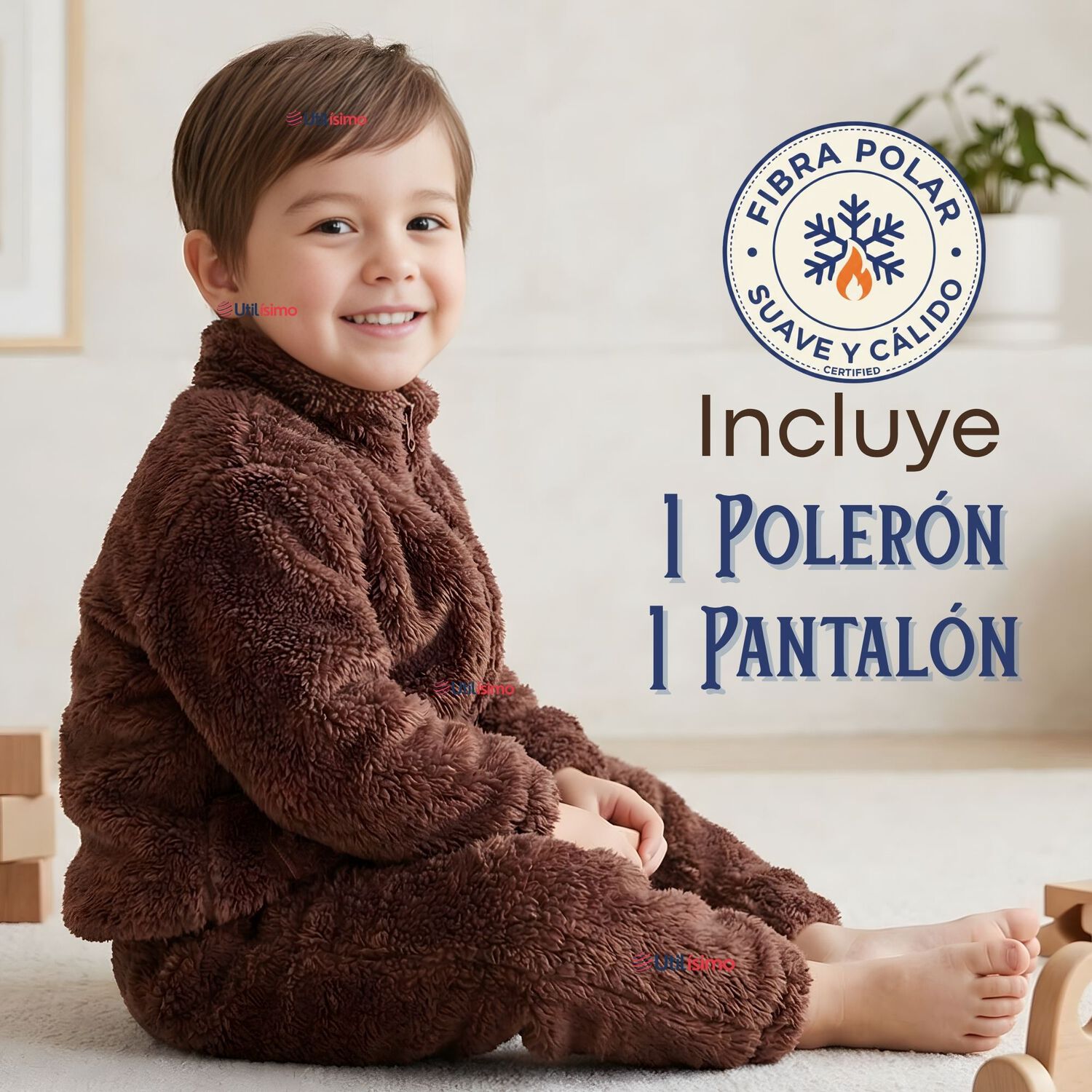 Conjunto 2 Piezas Buzo Poler&oacute;n Pantal&oacute;n Bebe Ni&ntilde;o Poli&eacute;ster Brown image number 1.0