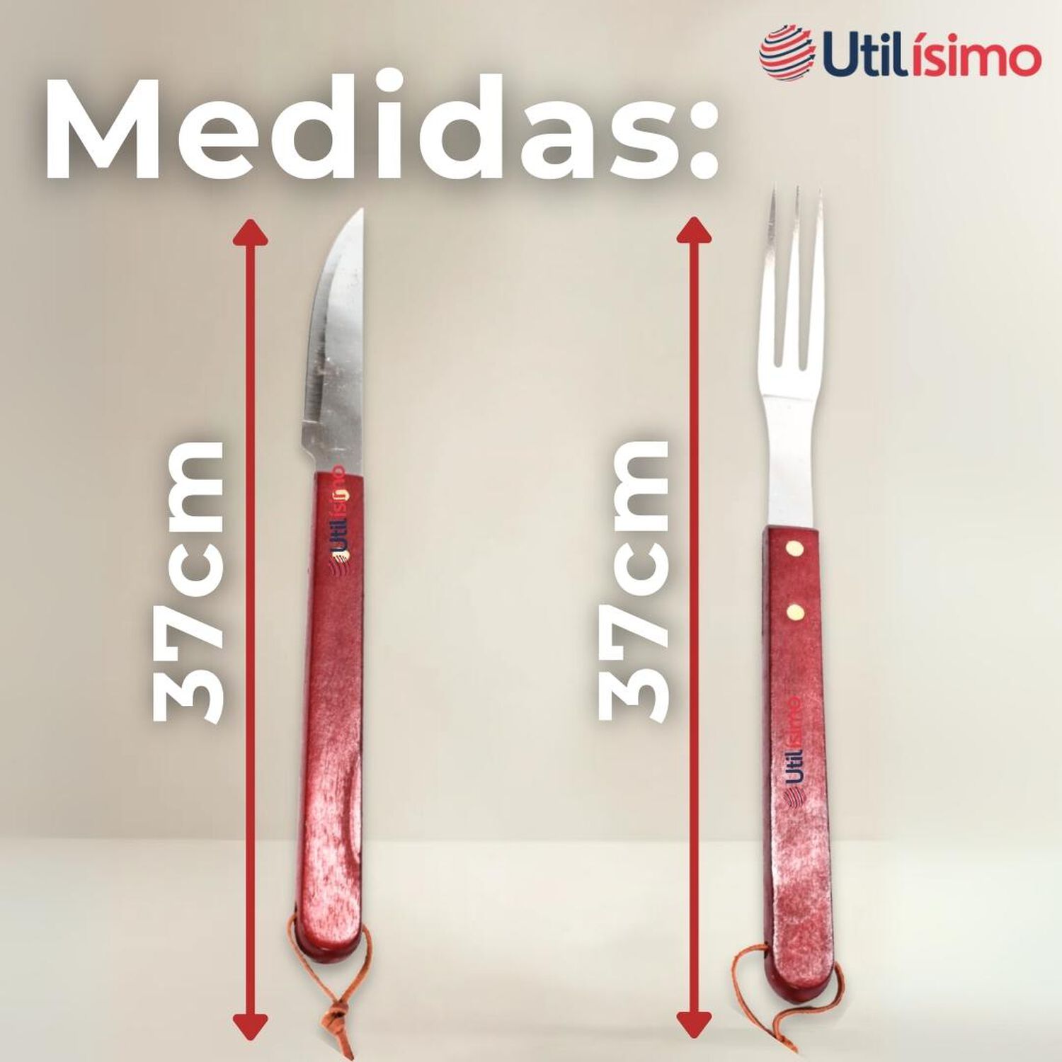 Set Cuchillo + Tenedor Para Parrillas Y Asados Acero Inoxidable image number 3.0