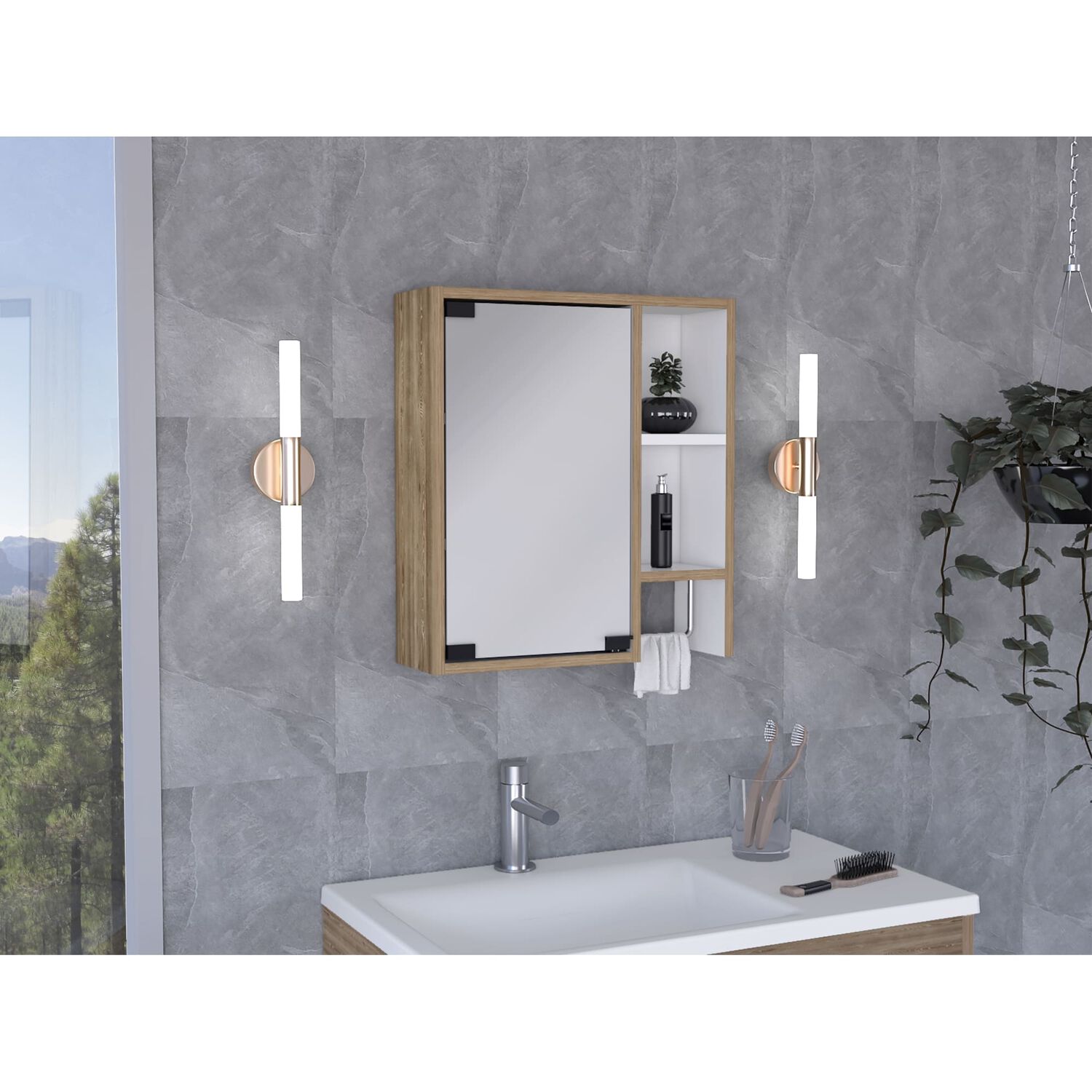 Botiquin De Ba&ntilde;o 1 Puerta 52,2x47,2x14,6 Cm Caf&eacute; Claro image number 3.0