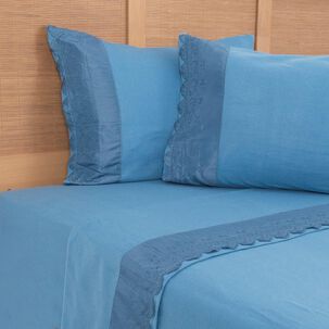 Sabana Polar Lisa Broderie 2 Plazas Azul