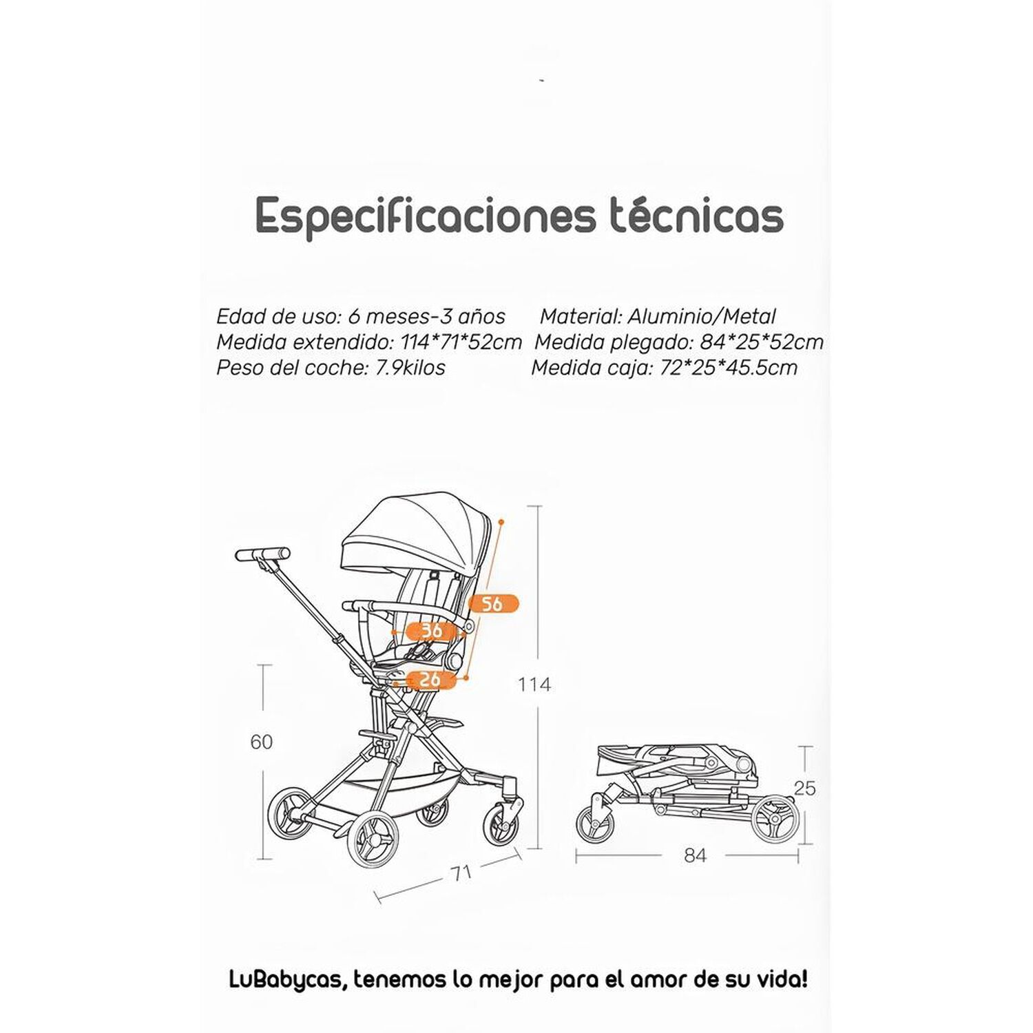 Coche De Paseo 360&deg; Reclinable Playkids Negro Lubabycas image number 2.0