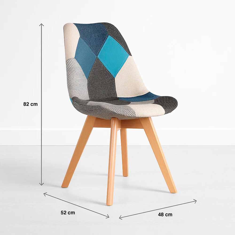 Comedor Mesa Redonda Blanca 100cm + 4 Sillas Eames Patchwork Tela Wood Celeste image number 4.0