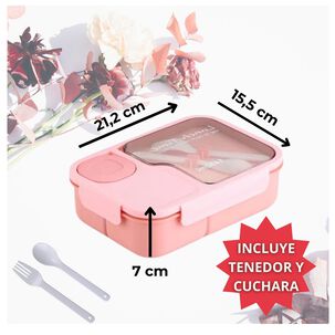Fiambrera Bento Contenedor De 1450 Ml + Cubiertos T&aacute;per Pl&aacute;stico Pink