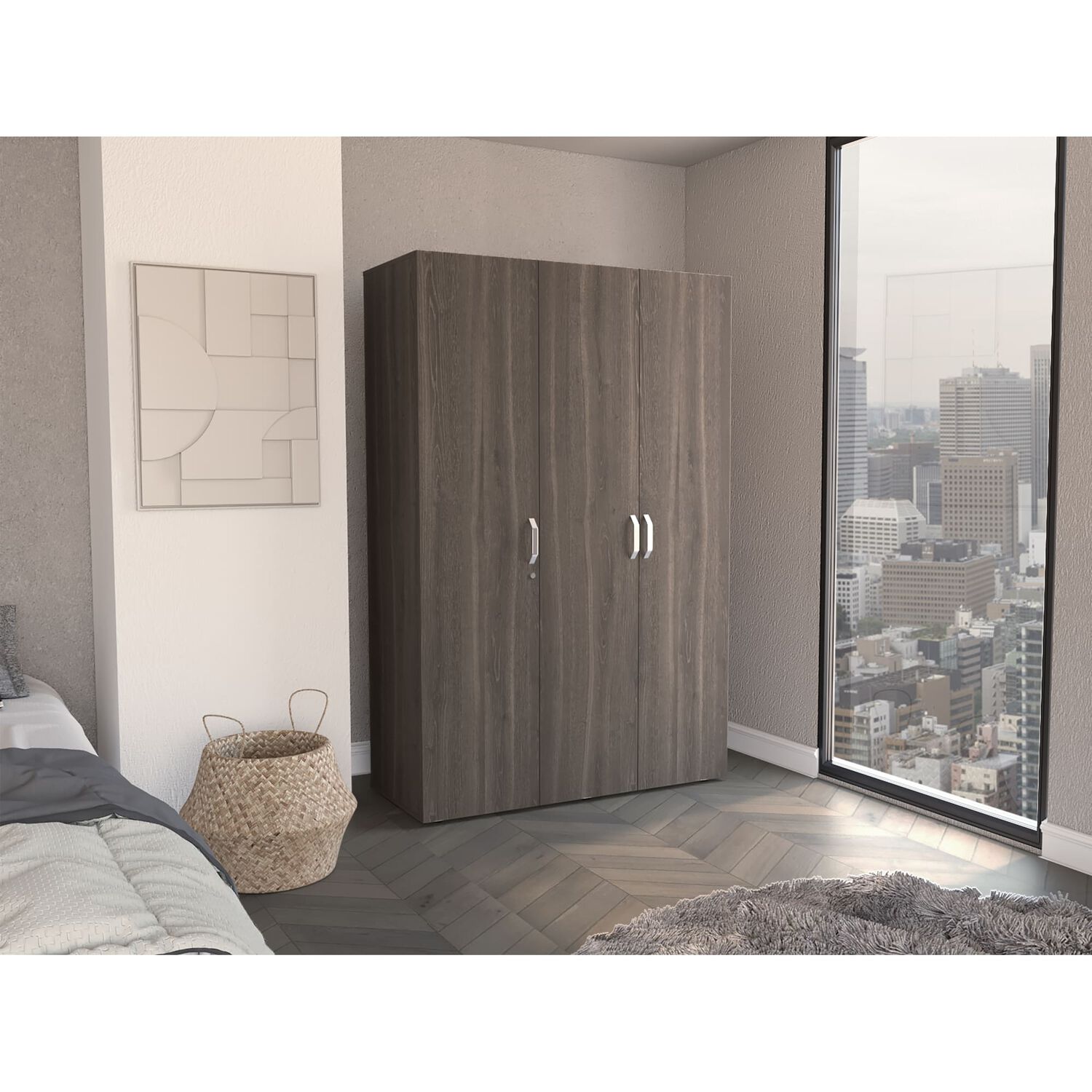 Closet 3 Puertas Con Colgador 181,9x120x47,3 Cm Caf&eacute; Y Blanco image number 4.0