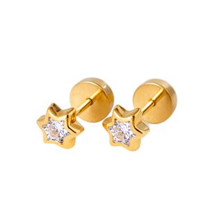 Aros Abridores Estrella 6 Puntas 5 Mm Oro 18k Con Circ&oacute;n Y Tope A Presi&oacute;n