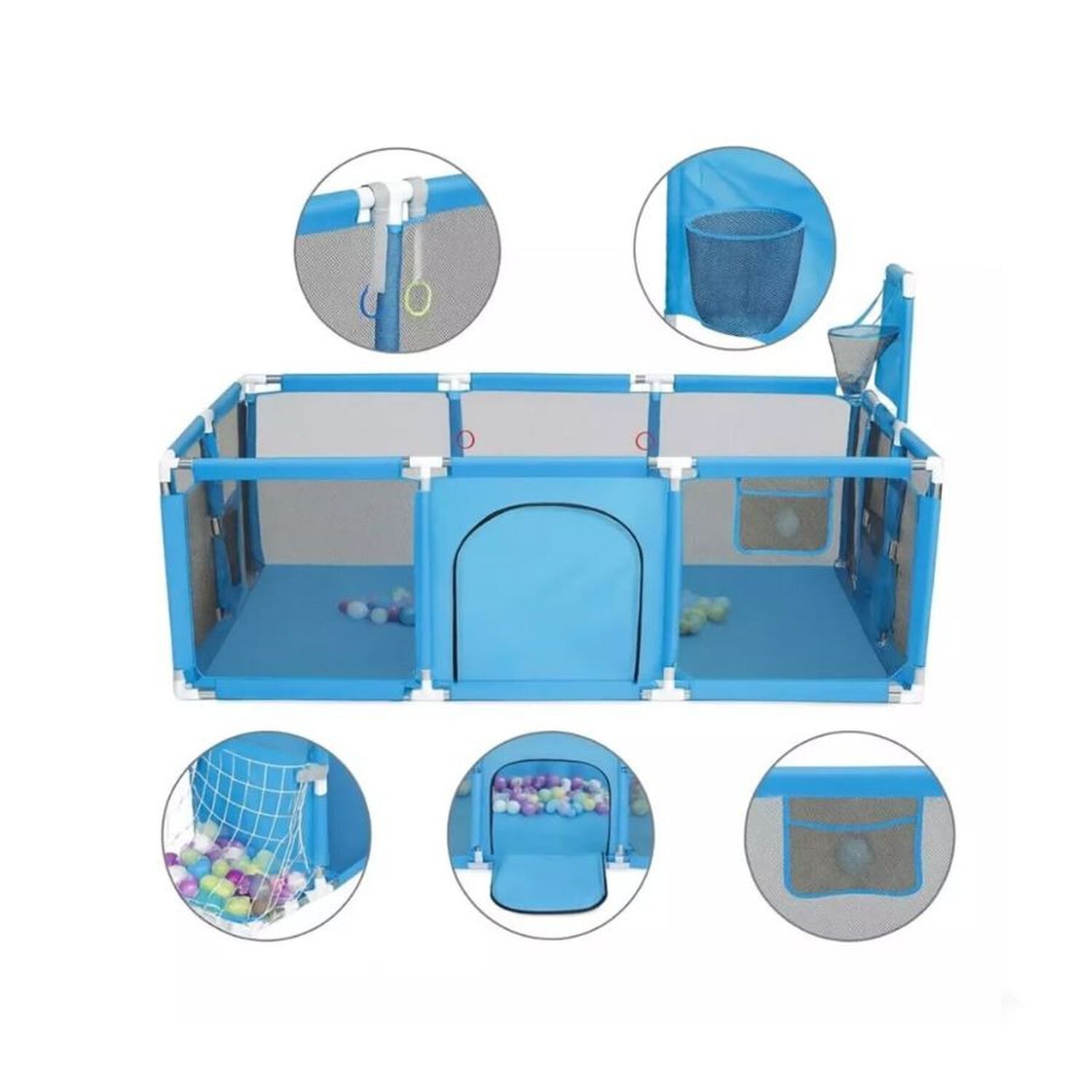 Parque De Juegos Para Beb&eacute;s Corral Malla Plegable Azul image number 4.0