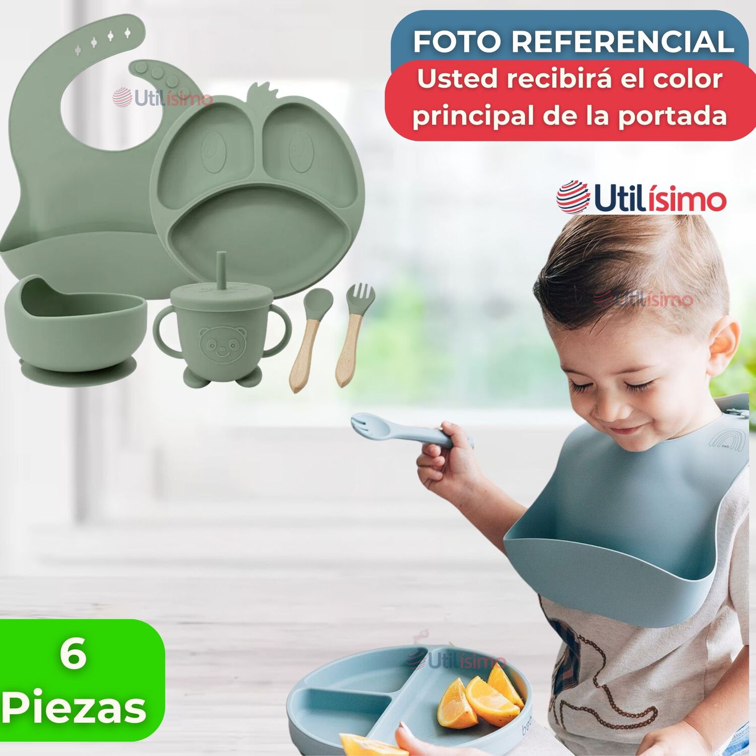 Set De Alimentaci&oacute;n Beb&eacute; Silicona De Formas 6 Piezas Libre Bpa Color Verde image number 5.0