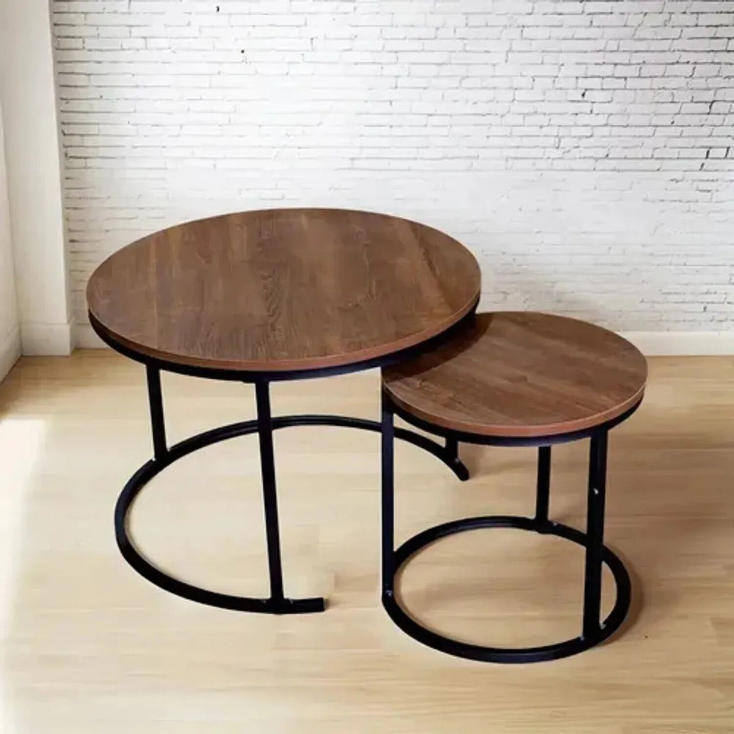 Set 2 Mesas Nido Redondas Madera Metal Living Moderna Caf&eacute; image number 6.0
