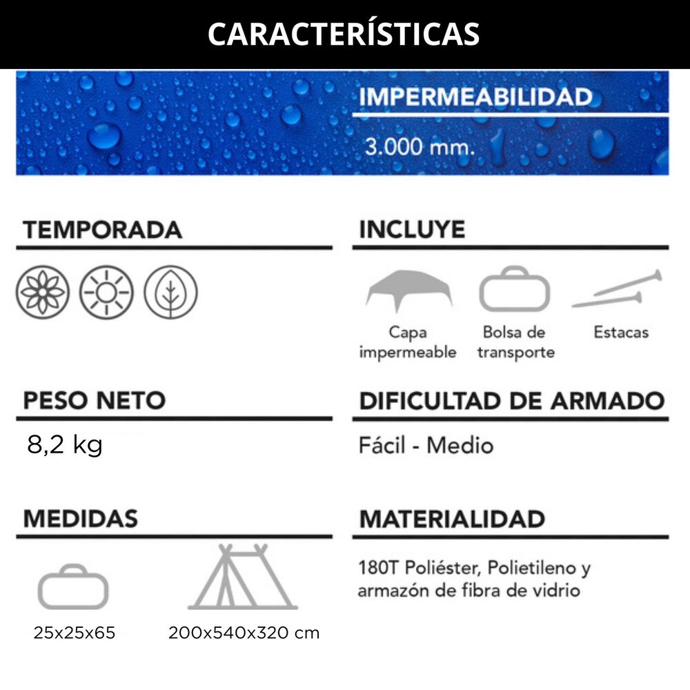 Carpa 12 Personas Camping Outdoor Azul image number 7.0