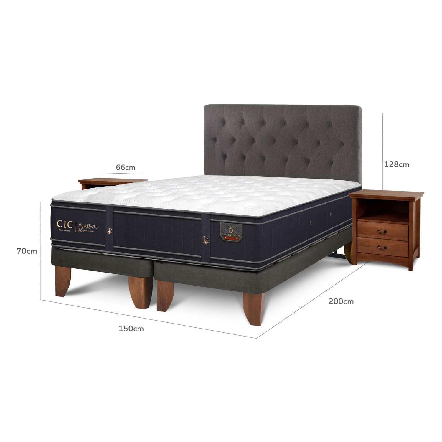 Cama Europea Cic Grand Premium / 2 Plazas / Base Dividida + Set De Maderas image number 2.0