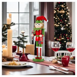 Cascanueces Navide&ntilde;o De Madera Dise&ntilde;o Duende Elfo 39cm