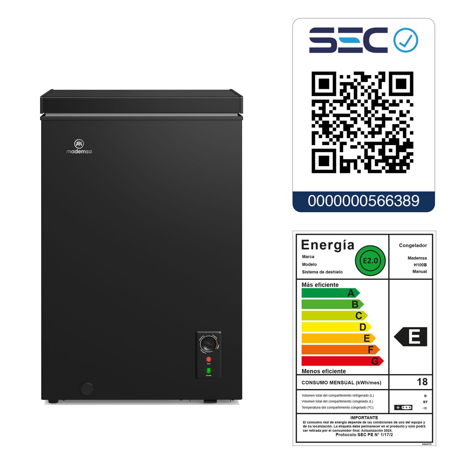 Congelador Freezer Horizontal Dual 97l Fr&iacute;o Directo H100b Negro image number 10.0