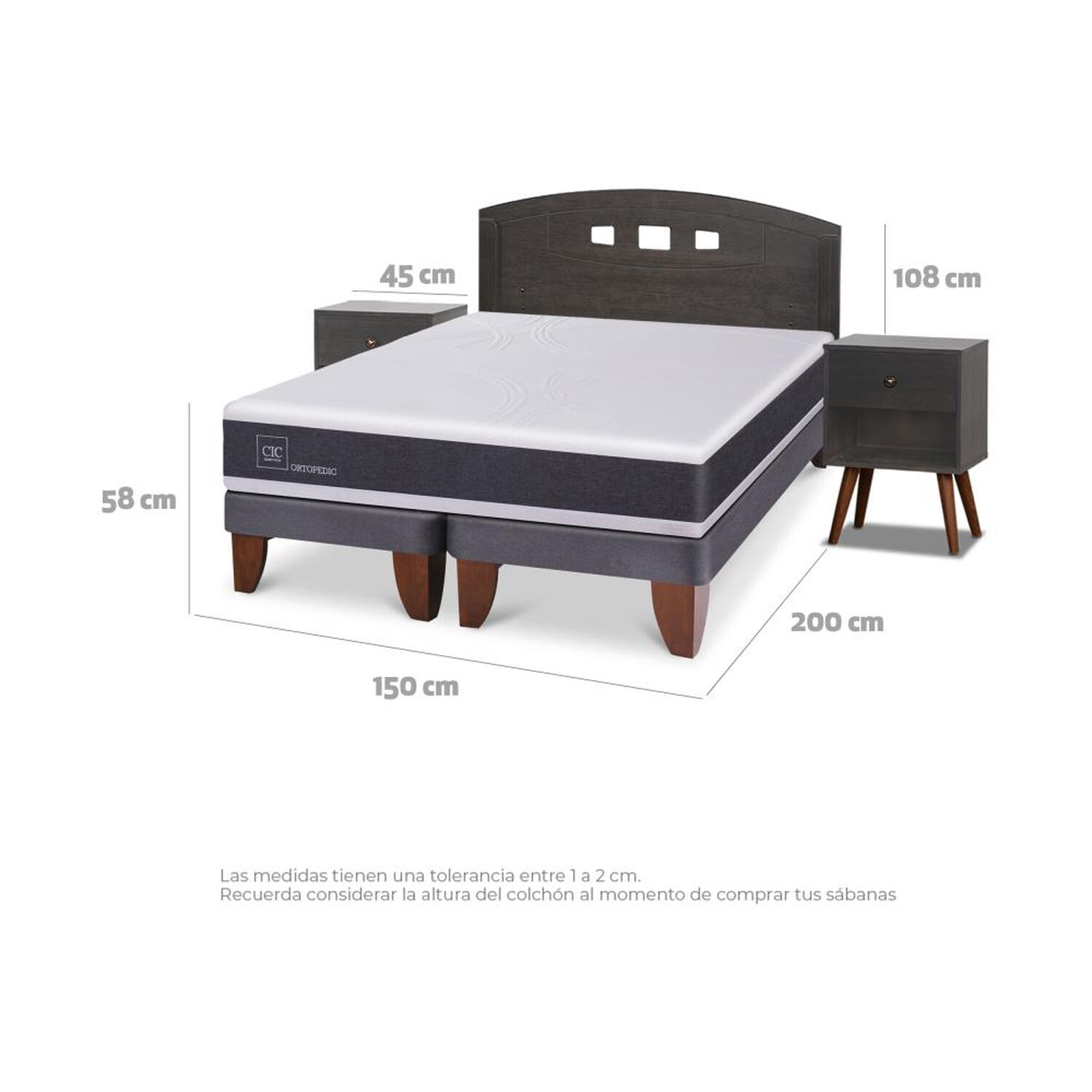 Cama Europea Cic Ortopedic / 2 Plazas / Base Dividida + Set De Maderas image number 3.0