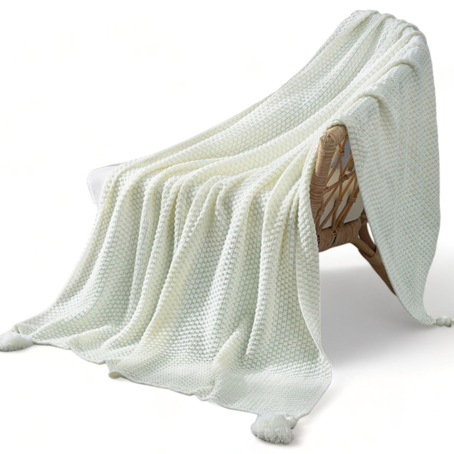 Manta Nordica Con Borlas Tejida Decorativa 130cm X 190cm Color Crema image number 0.0