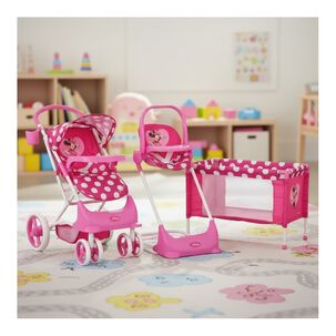 Juguete Para Mu&ntilde;eca Coche, Cuna Y Silla De Comer Minnie