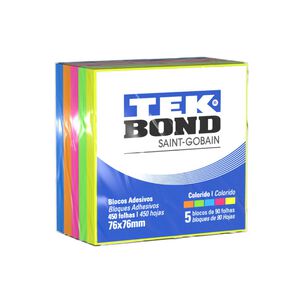 Notas Adhesivas Fluorescentes 5 Colores - 76x76mm 450 Hojas - Tekbond