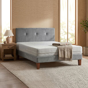 Cama Europea Zen Best 1 Plaza Colchon Espuma Con Funda Velvet Gris + Respaldo