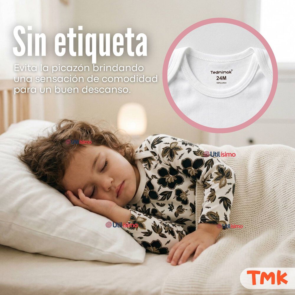 Pack 5 Bodys Manga Larga 100% Algod&oacute;n Beb&eacute; Ni&ntilde;a Golden Magic image number 8.0