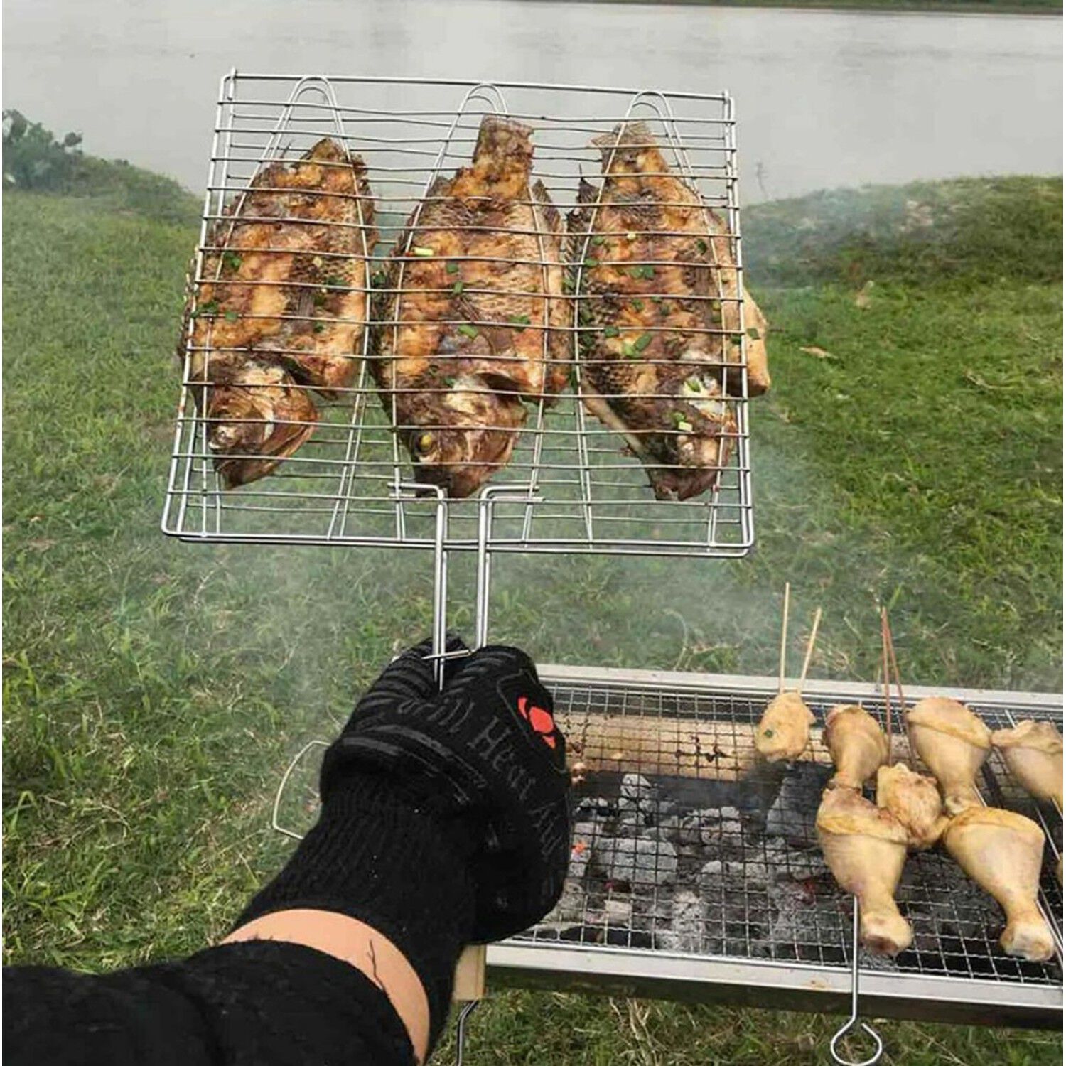 Parrilla Doble Rejilla Antiadherente Para Pescados Y Carnes image number 3.0