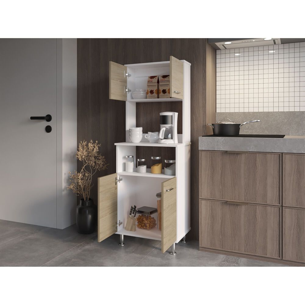 Mueble Microondas 4 Puertas Fm-011c Caf&eacute; Claro Y Blanco image number 4.0