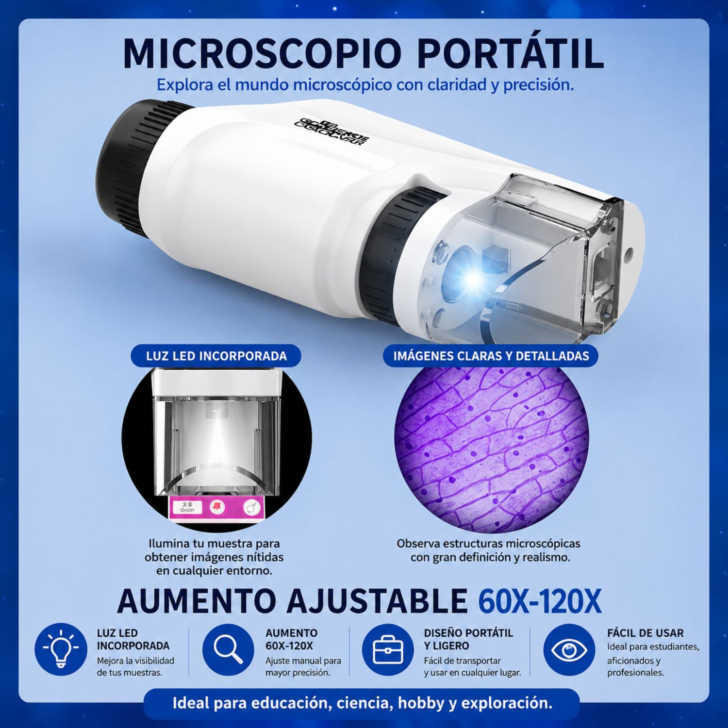 Microscopio Port&aacute;til Con Luz Para Ni&ntilde;os Juguete Cient&iacute;fico image number 2.0