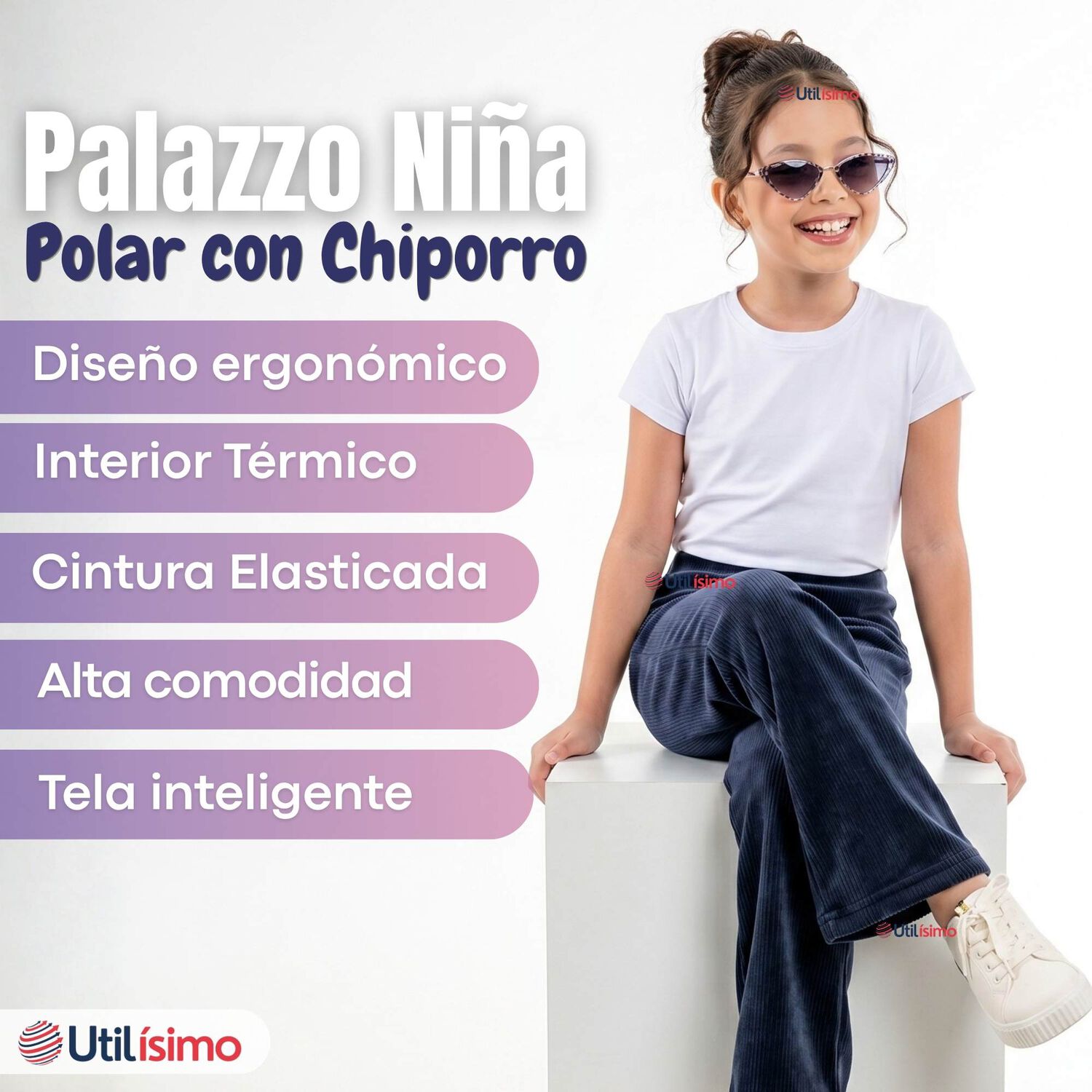 Calza Pantal&oacute;n Palazzo Ni&ntilde;a Polar Con Chiporro Elasticada T&eacute;rmica Navy Blue image number 2.0