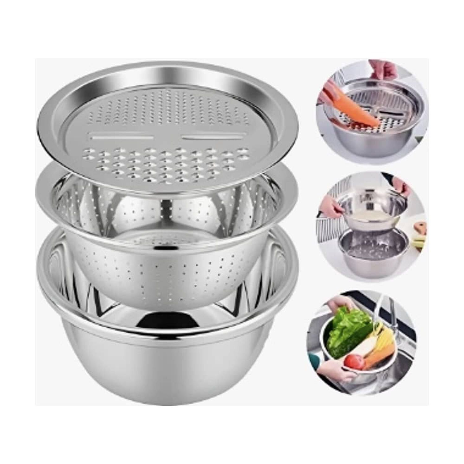 Bowl Lavabo Acero Inoxidable Rallado De Verduras 3 En 1 image number 0.0
