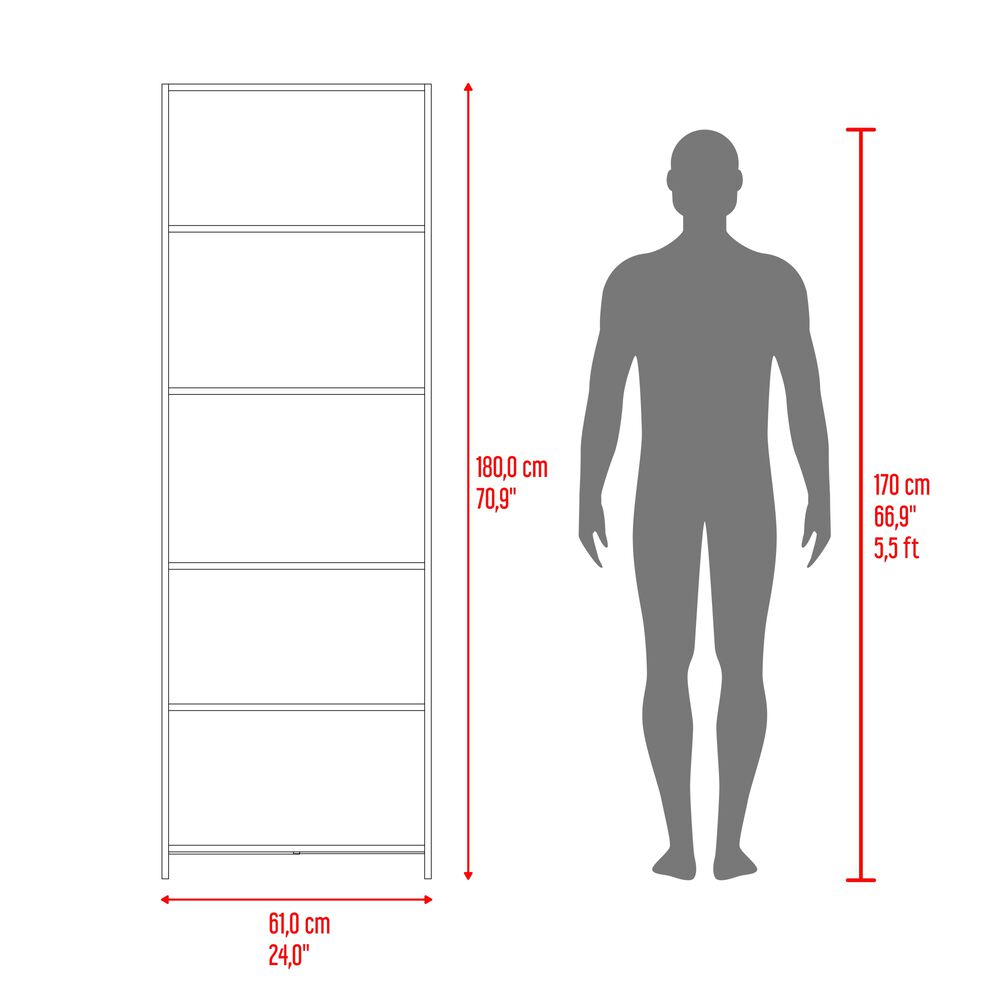 Mueble Biblioteca Con 5 Repisas 180,6x63x26,6 Cm Caf&eacute; Claro Y Negro image number 7.0
