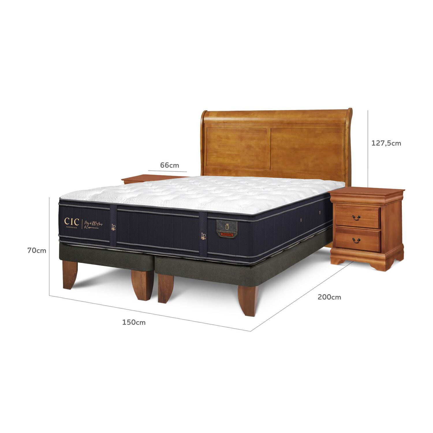 Cama Europea Cic Grand Premium / 2 Plazas / Base Dividida + Set De Maderas image number 2.0
