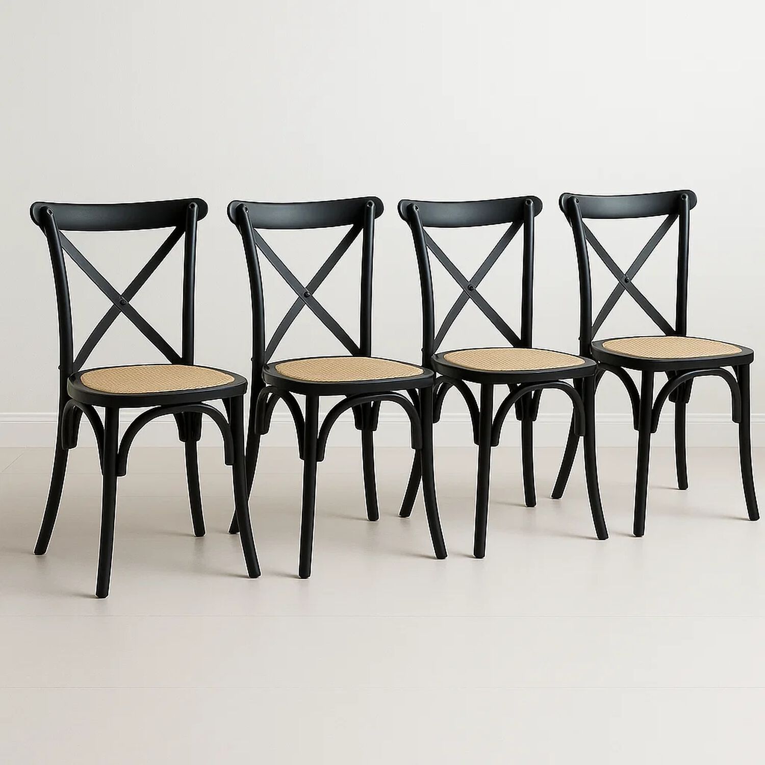 Pack De 4 Sillas Crossback Madera Rattan Negras image number 0.0