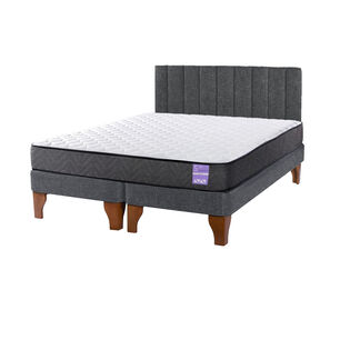 Cama Europea 2 Plazas + Respaldo Tubular Madera Gris