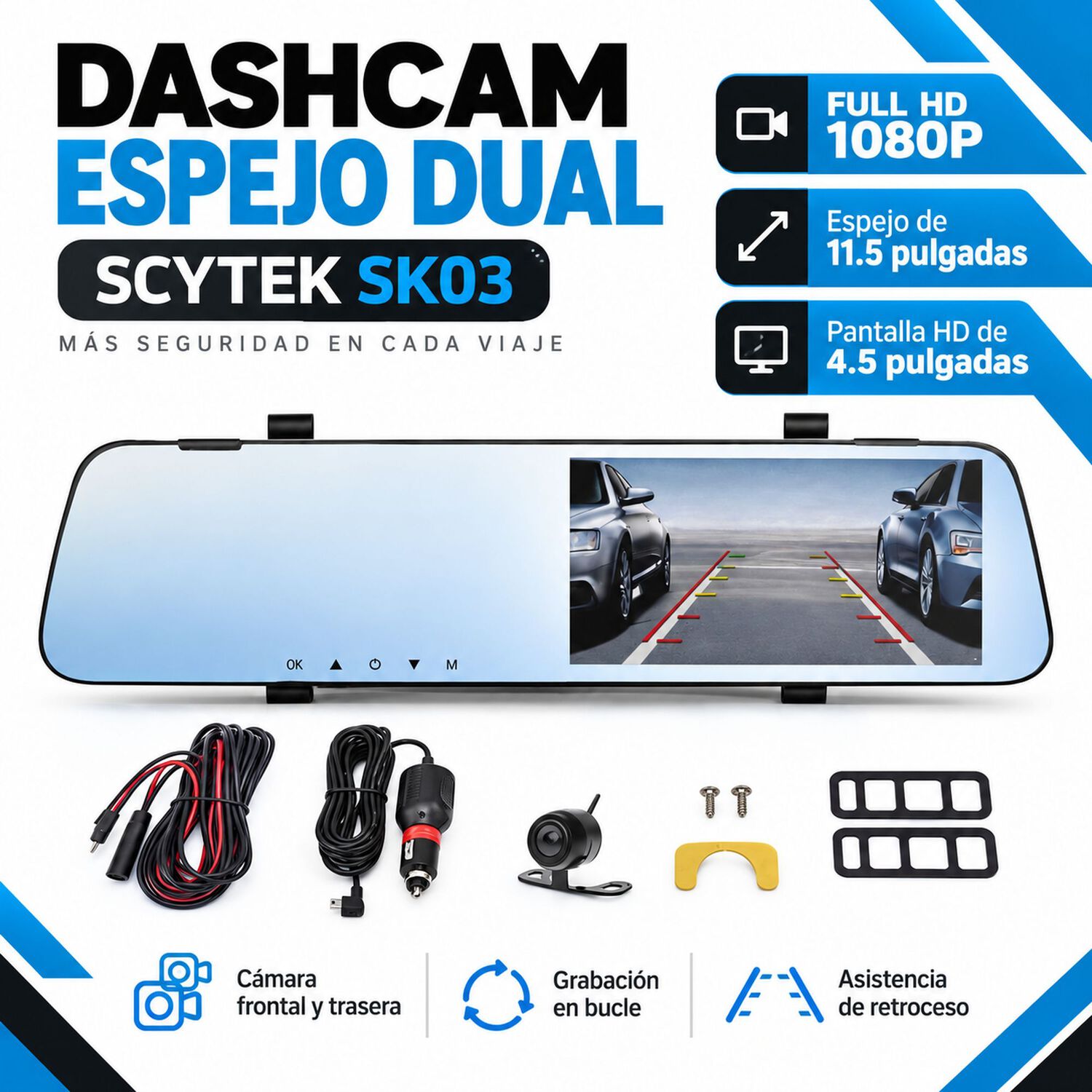 Dashcam Espejo Scytek Sk03 C&aacute;mara Frontal Y Trasera image number 5.0