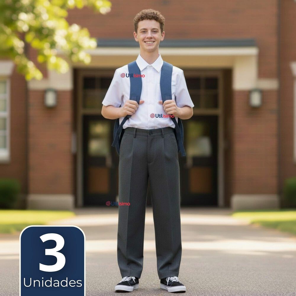 Pak 3 Pantal&oacute;n Escolar Colegio Cl&aacute;sico Gris Ni&ntilde;o Juvenil image number 0.0
