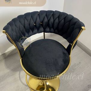 Taburete Queen Bar De Terciopelo Y Patas Doradas Con Altura Regulable