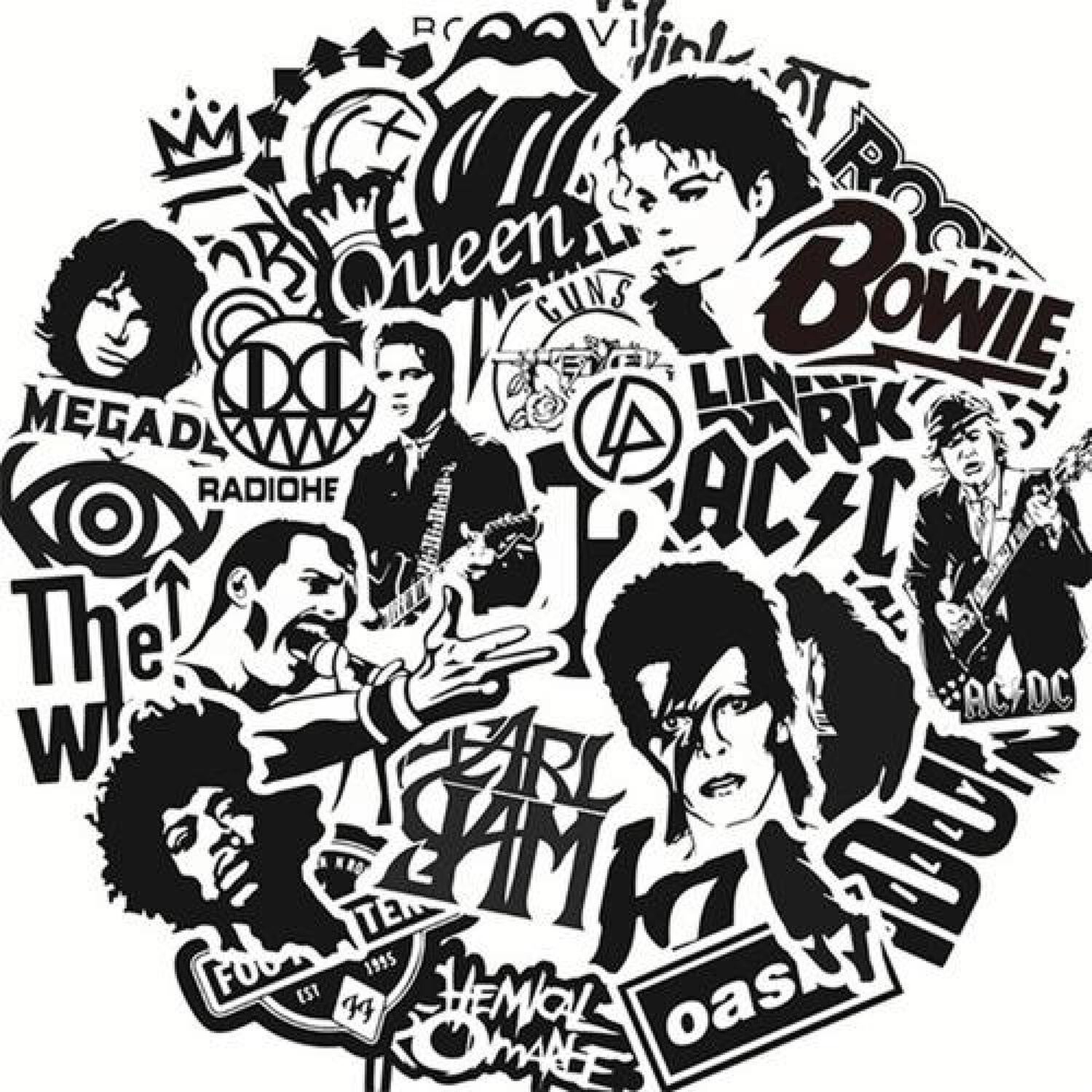 Set Sticker Cantantes Grupos De Rock M&uacute;sica Black&white image number 0.0
