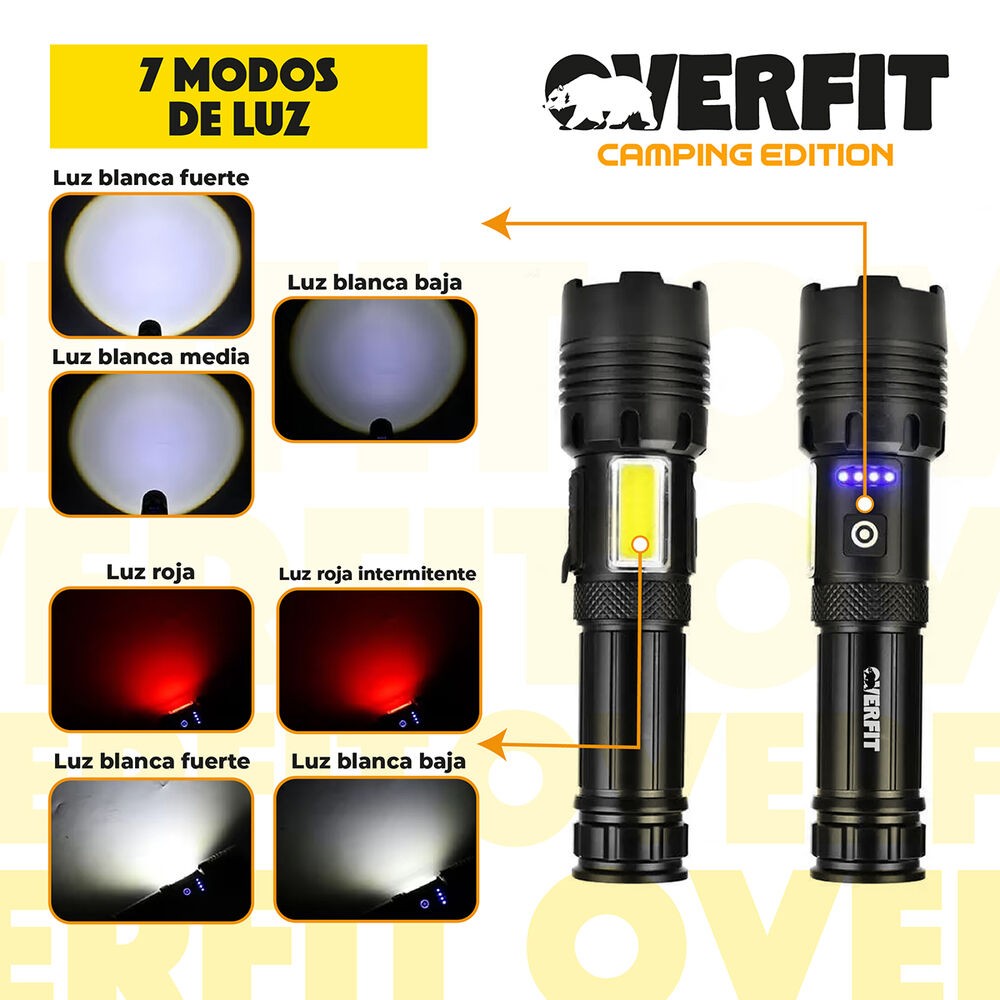 Linterna Led Largo Alcance Tactica Recargable Overfit 1500lm image number 3.0