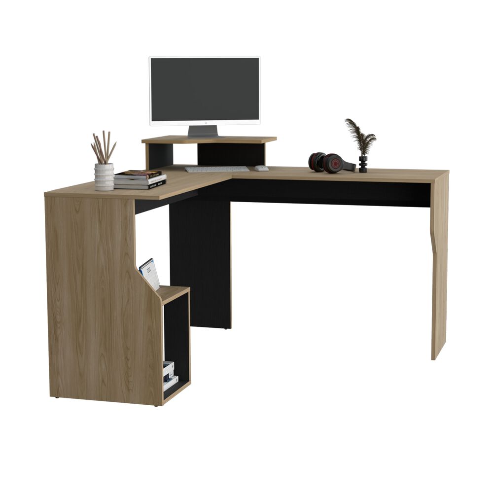 Escritorio En L 90,6x130x130 Cm Cafe Claro Y Negro image number 2.0