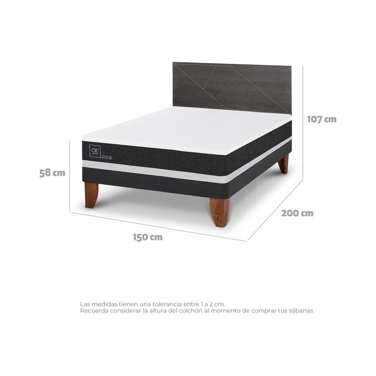 Cama Europea Cic Ortopedic / 2 Plazas / Base Normal + Respaldo image number 3.0