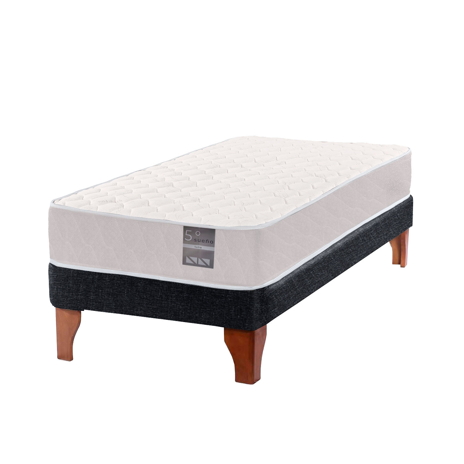 Cama Europea 1 Plaza Luna 90x190 Cm Base Colch&oacute;n Madera Negro image number 1.0