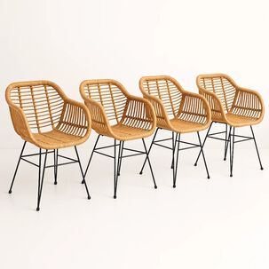 Pack De 4 Butacas Con Apoyabrazos De Terraza Rattan Grecia Color Madera