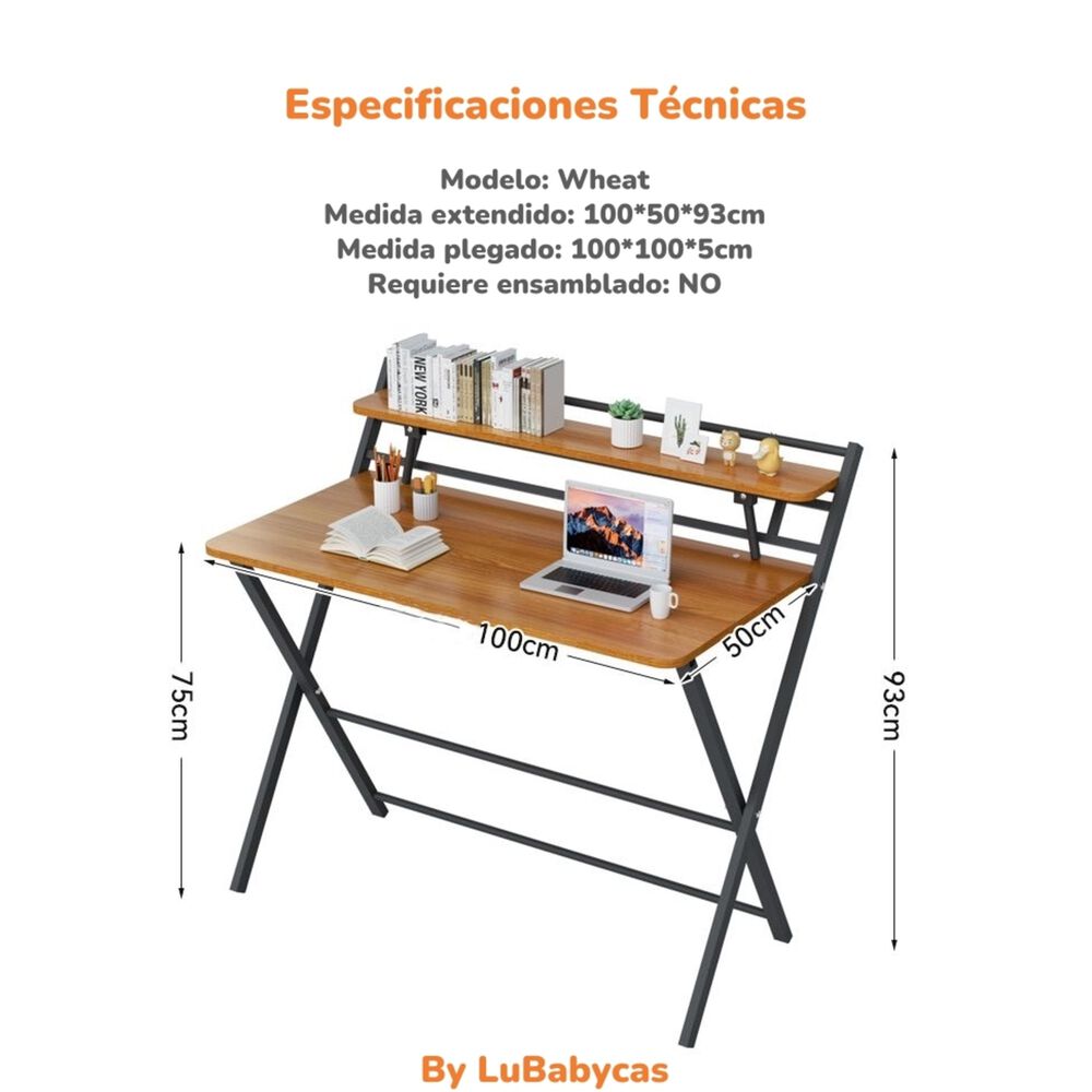 Escritorio Plegable 100x50x93cm Con Repisa By Lubabycas image number 3.0