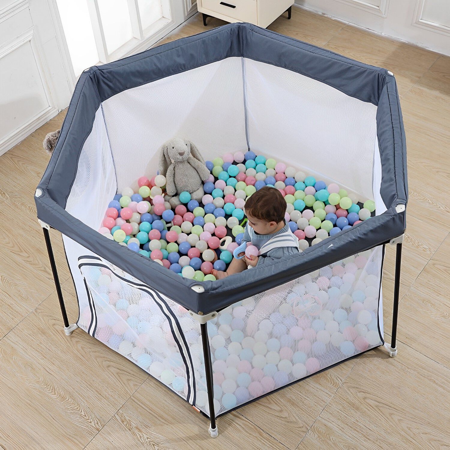 Corral Plegable Infantil Portatil Gris image number 4.0