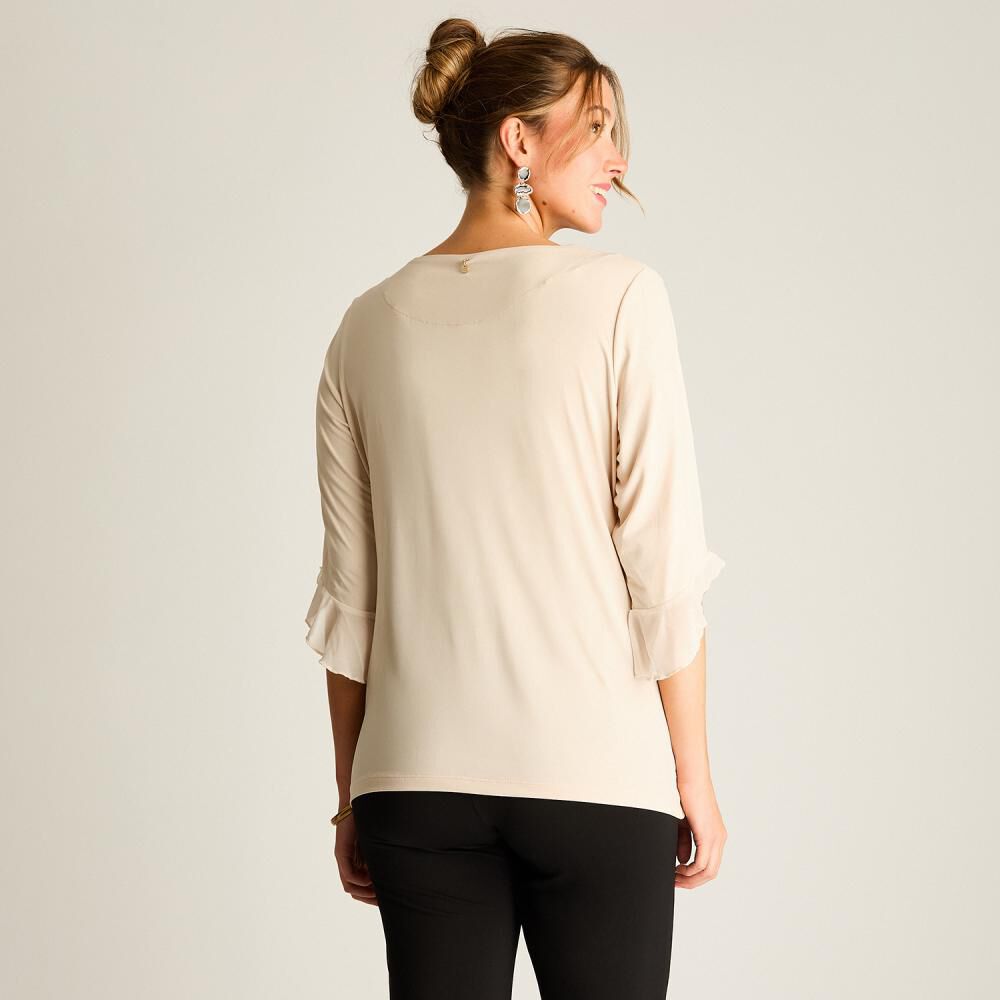 Polera Strass Aplicación Gasa Manga 3/4 Cuello Redondo Mujer Lorenzo Di Pontti image number 2.0