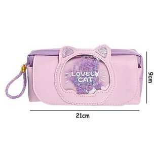 Estuche Cartuchera Dise&ntilde;o Gatito Morado Kawaii
