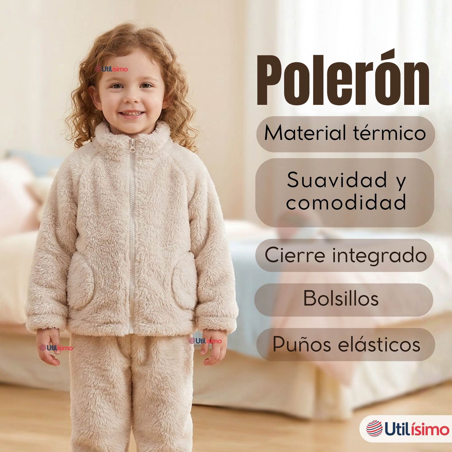 Conjunto 2 Piezas Buzo Poler&oacute;n Pantal&oacute;n Bebe Ni&ntilde;a Poli&eacute;ster Beige image number 2.0