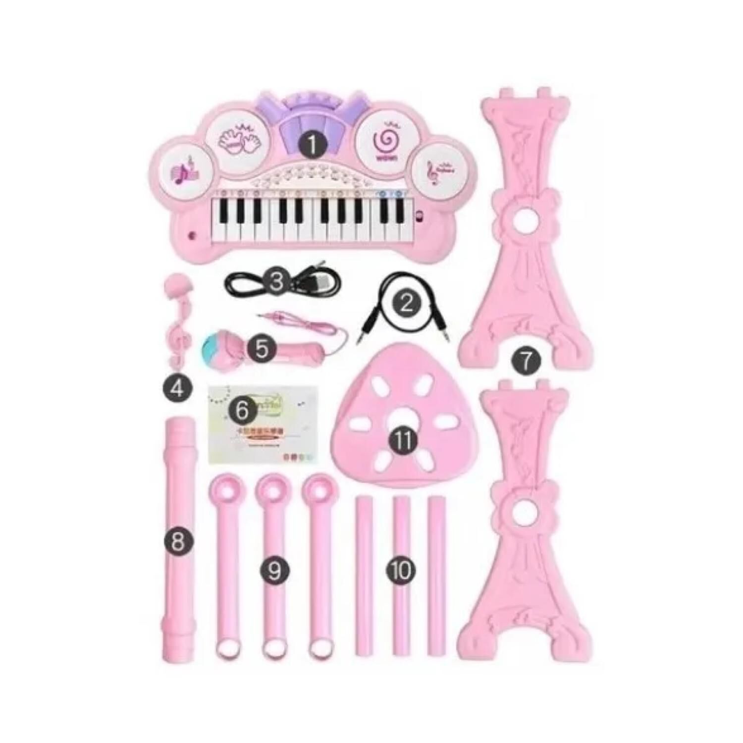 Juguete Teclado Piano Musical Con Microfono Rosado Infantil image number 3.0