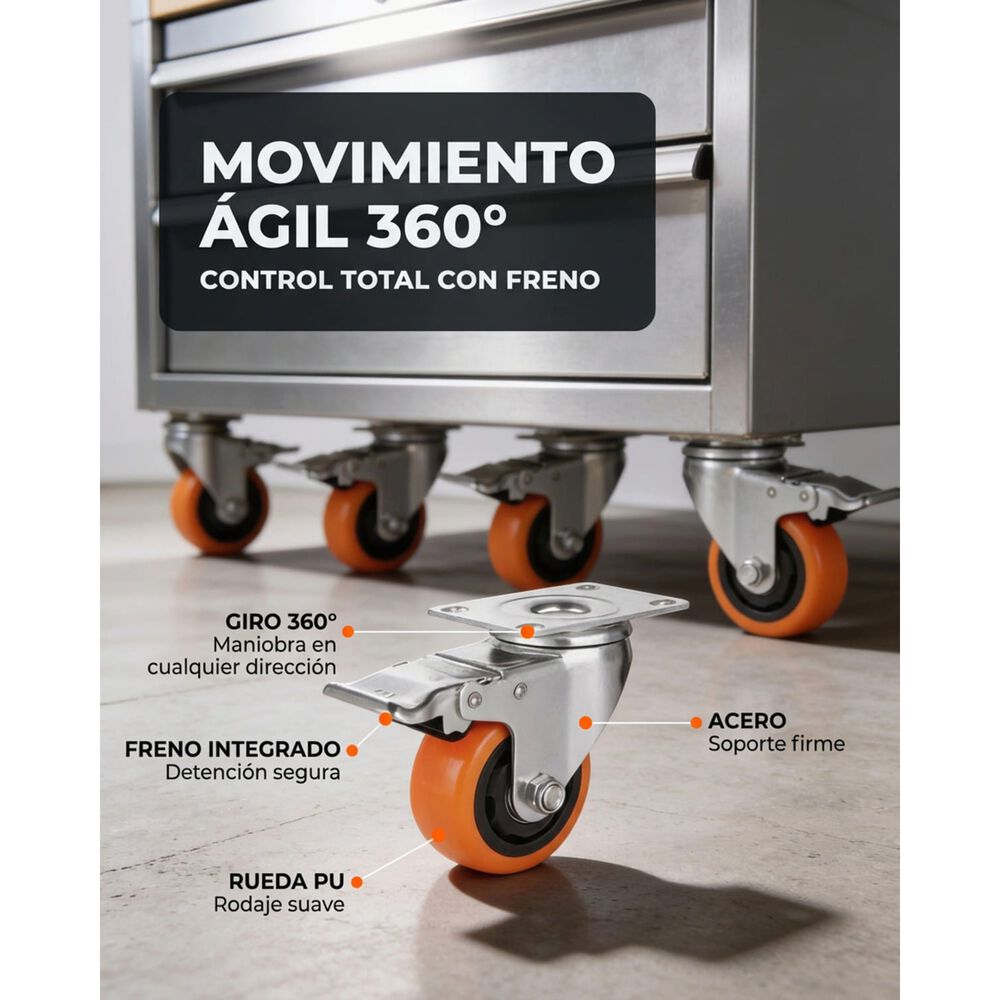 Set X4 Ruedas De 3 Pulgada Giratoria Para Muebles Con Frenos image number 6.0