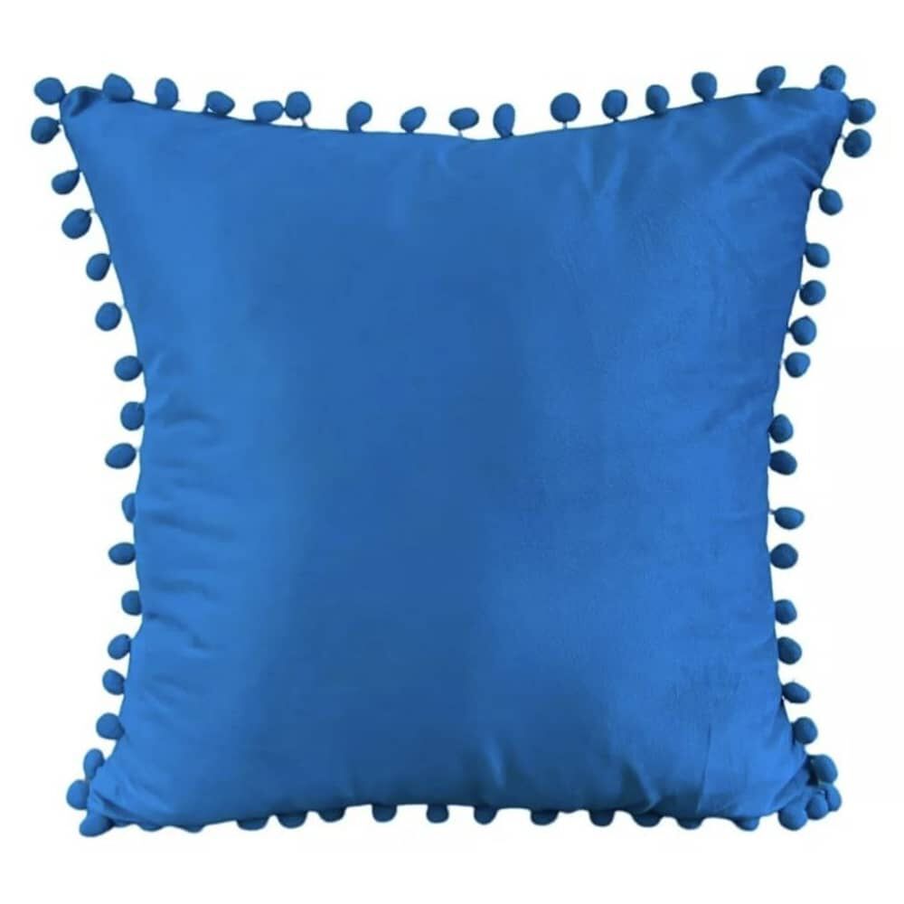 Funda De Cojines Con Pompones. Medida 45x45. Terciopelo. Celeste image number 0.0